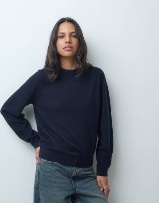 Asos Design Premium 100% Merino Wool Crew Neck Sweater In Blue