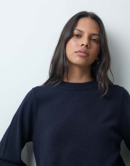 ASOS DESIGN premium 100% merino wool crew neck sweater in navy, 2 of 4