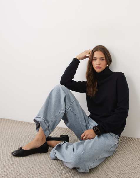 ASOS DESIGN premium 100% merino wool roll neck jumper in navy - view 1
