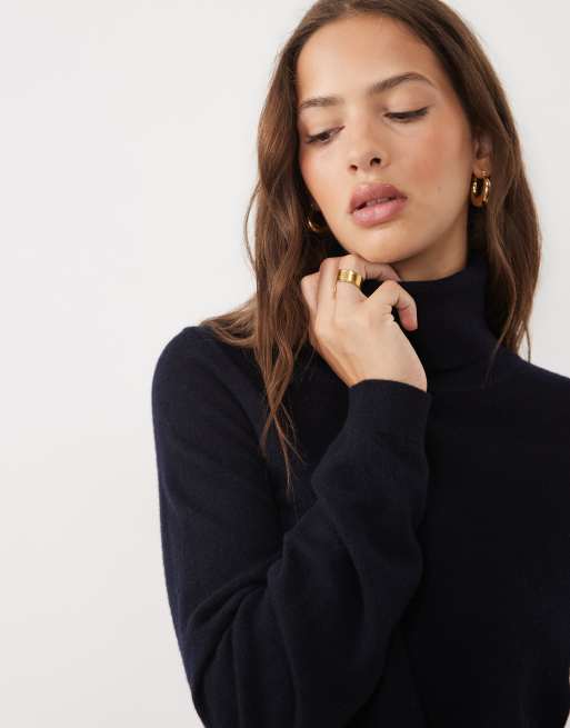 ASOS DESIGN premium 100% merino wool roll neck jumper in navy, 3 of 4