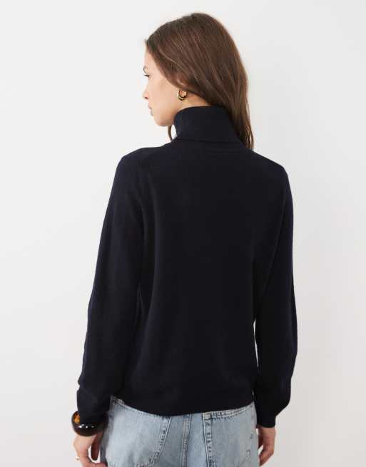 ASOS DESIGN premium 100% merino wool roll neck jumper in navy, 4 of 4