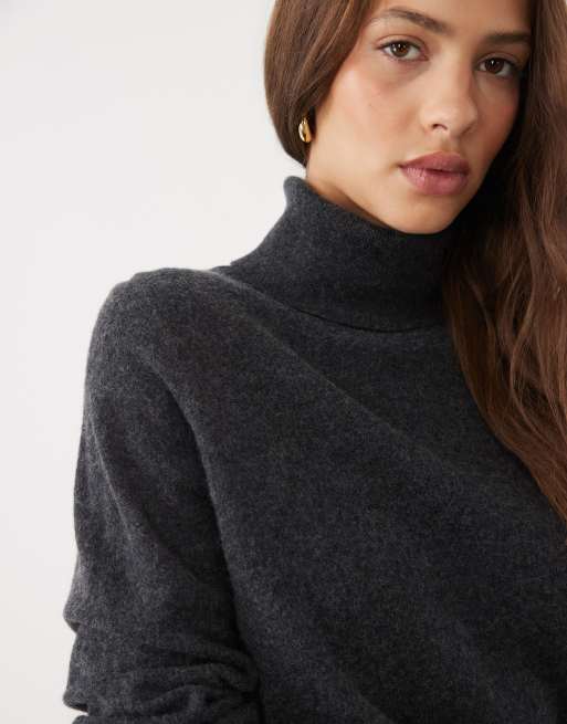 ASOS DESIGN premium 100% merino wool roll neck sweater in charcoal, 2 of 4