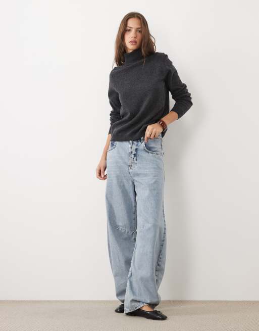 ASOS DESIGN premium 100% merino wool roll neck sweater in charcoal, 3 of 4