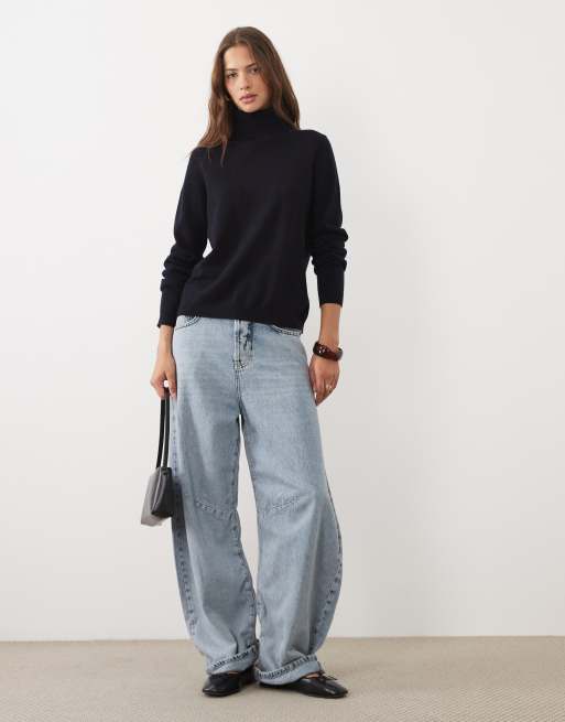 ASOS DESIGN premium 100% merino wool roll neck sweater in navy, 2 of 4