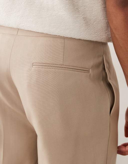 ASOS DESIGN premium 100% summer wool tailored tapered pants in stone with side adjusters, 4 of 5