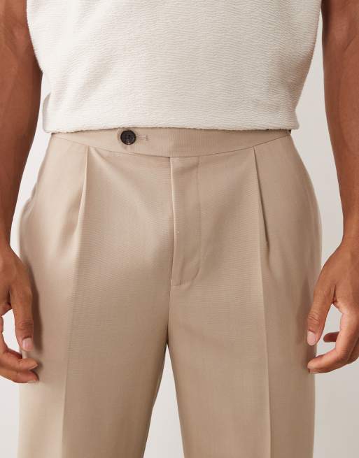 ASOS DESIGN premium 100% summer wool tailored tapered pants in stone with side adjusters, 5 of 5