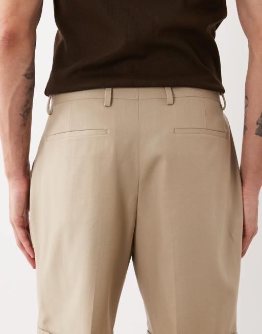 ASOS DESIGN premium 100% wool regular fit shorts in stone, 5 of 5
