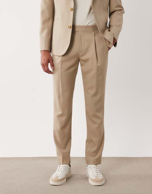ASOS DESIGN premium 100% wool slim suit trousers in stone, 2 of 5