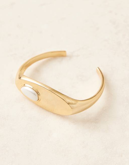 ASOS DESIGN Premium 14k gold plated bangle with faux pearl detail, 2 of 3