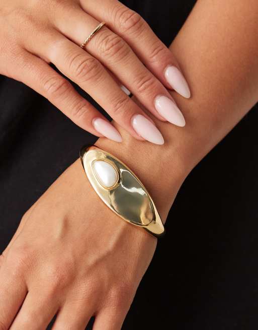 ASOS DESIGN Premium 14k gold plated bangle with faux pearl detail, 3 of 3