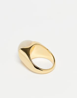 Asos Design Premium 14k Gold Plated Ring With Semi Precious Amber Stone In Gold