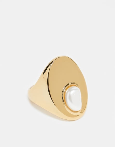 ASOS DESIGN – Premium – 14K guldpläterad klackring med borstad pärla - view 1