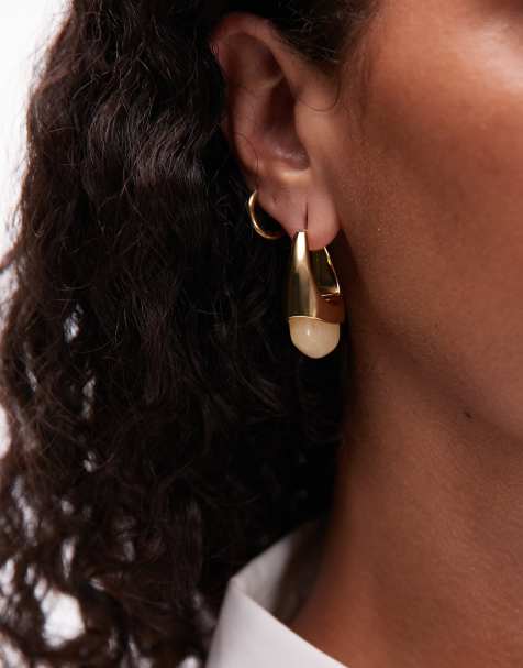 ASOS DESIGN – Premium – 14K guldpläterade hängande creoler med halvädelstenar - view 1