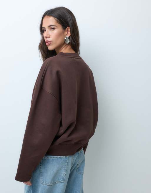 ASOS DESIGN premium 500 gsm sweatshirt med cocoon-ærmer i chokoladebrun, 4 af 4