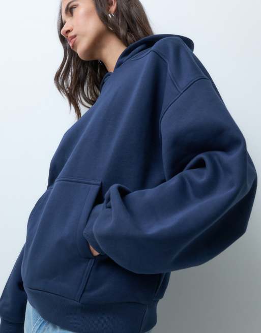 ASOS DESIGN premium 500gsm hoodie with balloon sleeve in navy, 2 of 4