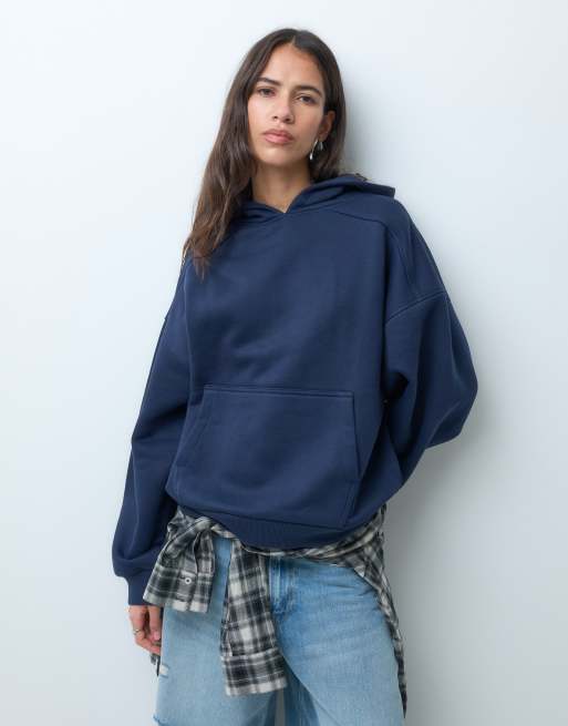 ASOS DESIGN premium 500gsm hoodie with balloon sleeve in navy, 3 of 4