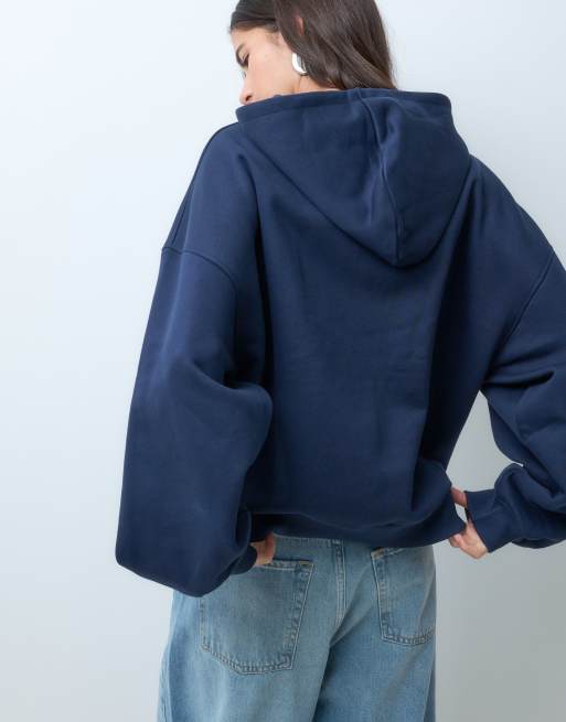 ASOS DESIGN premium 500gsm hoodie with balloon sleeve in navy, 4 of 4