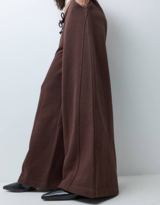 ASOS DESIGN premium 500gsm jogger met naden en wijde pijpen in chocoladebruin, 2 van 5