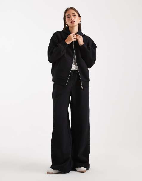 ASOS DESIGN premium 500gsm seamed wide leg jogger in black - view 1