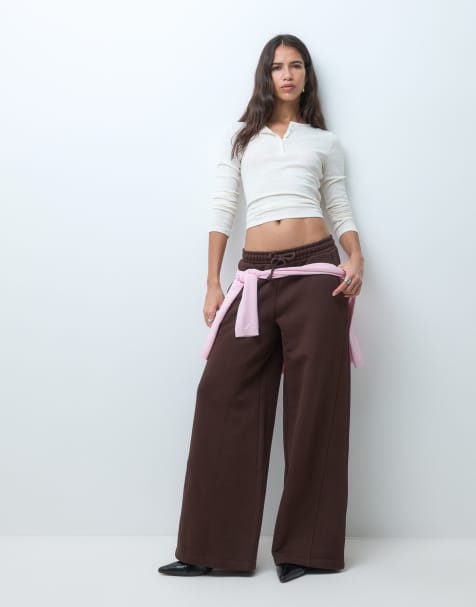 ASOS DESIGN premium 500gsm seamed wide leg jogger in chocolate brown - view 1