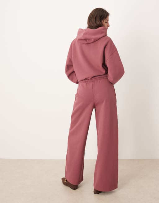 ASOS DESIGN premium 500gsm seamed wide leg jogger in dark rose, 4 of 5