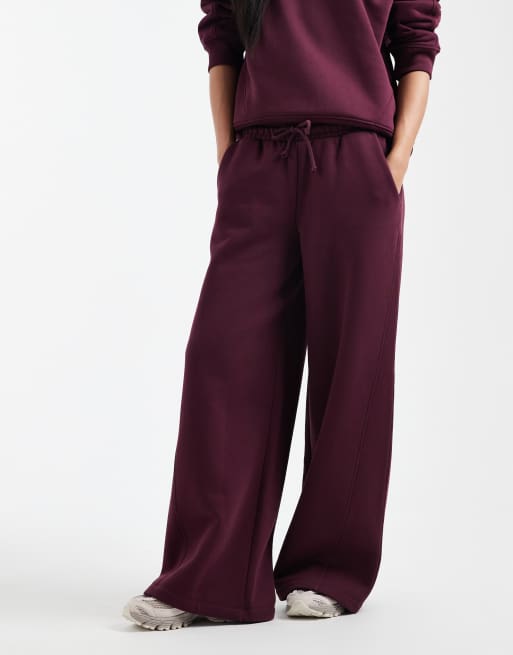 ASOS DESIGN premium 500gsm seamed wide leg trackies in fig, 3 of 5