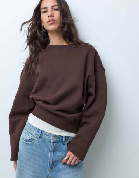 ASOS DESIGN premium 500gsm sweatshirt met cocoonmouwen in chocoladebruin - view 1
