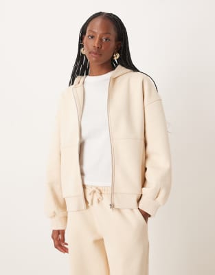 Asos Design Premium 500gsm Zip Through Hoodie In Neutral