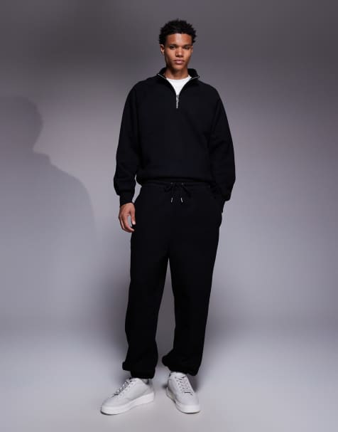ASOS DESIGN premium 650gsm straight leg jogger in black - view 1