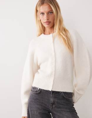 Asos Design Premium Alpaca Blend Crew Neck Cardigan In White