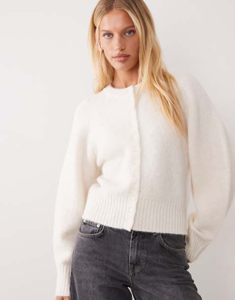 ASOS DESIGN premium alpaca blend crew neck cardigan in cream - view 1
