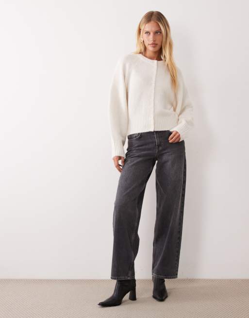 ASOS DESIGN premium alpaca blend crew neck cardigan in cream, 2 of 4