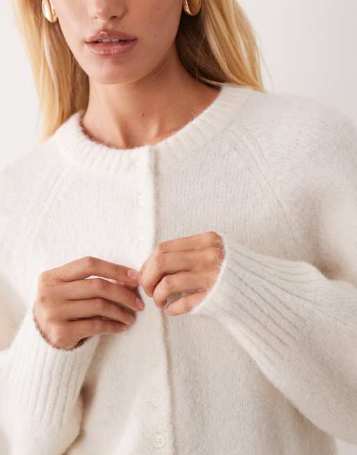 ASOS DESIGN premium alpaca blend crew neck cardigan in cream, 3 of 4