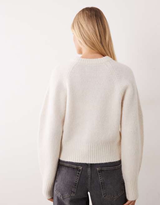ASOS DESIGN premium alpaca blend crew neck cardigan in cream, 4 of 4