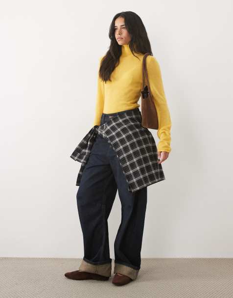 ASOS DESIGN premium alpaca blend doorschijnende aansluitende coltrui in geel - view 1