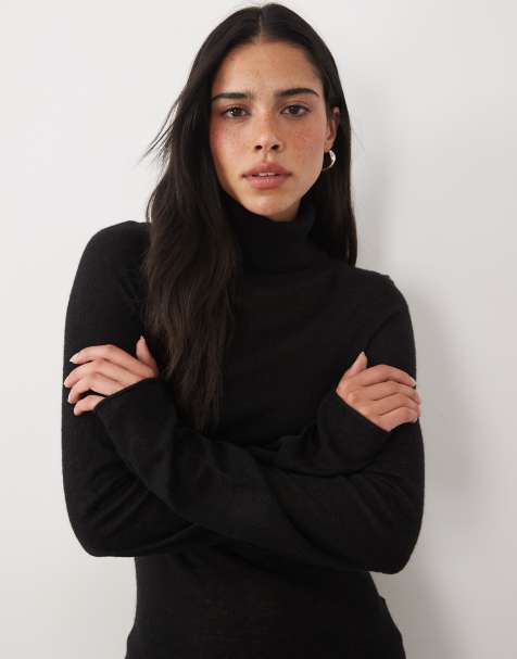 ASOS DESIGN premium alpaca blend sheer fitted roll neck in black - view 1