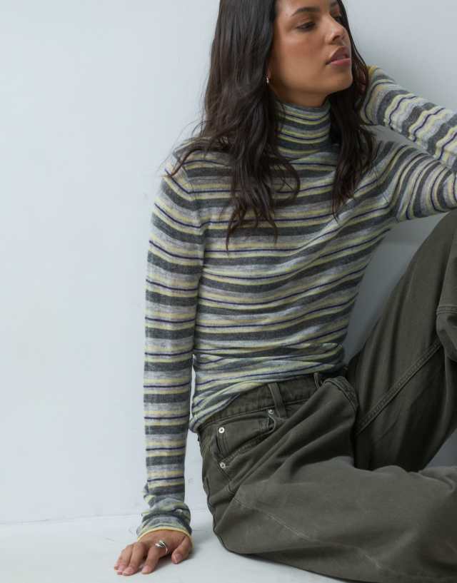 ASOS DESIGN premium alpaca blend sheer fitted roll neck in stripe