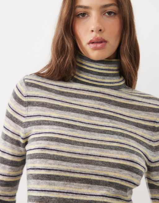 ASOS DESIGN premium alpaca blend sheer fitted roll neck in stripe, 3 of 4