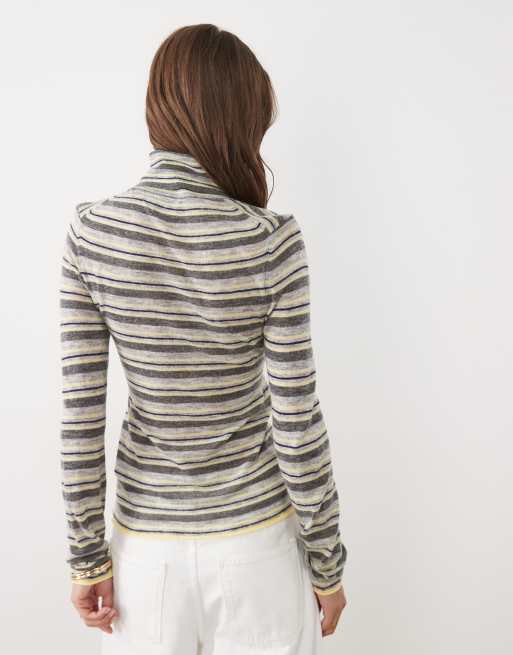 ASOS DESIGN premium alpaca blend sheer fitted roll neck in stripe, 4 of 4