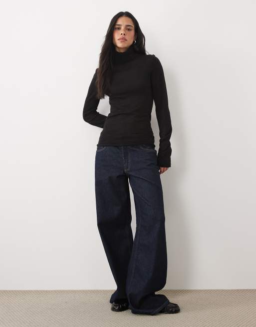 ASOS DESIGN premium alpaca blend sheer fitted roll neck jumper in black, 2 of 4