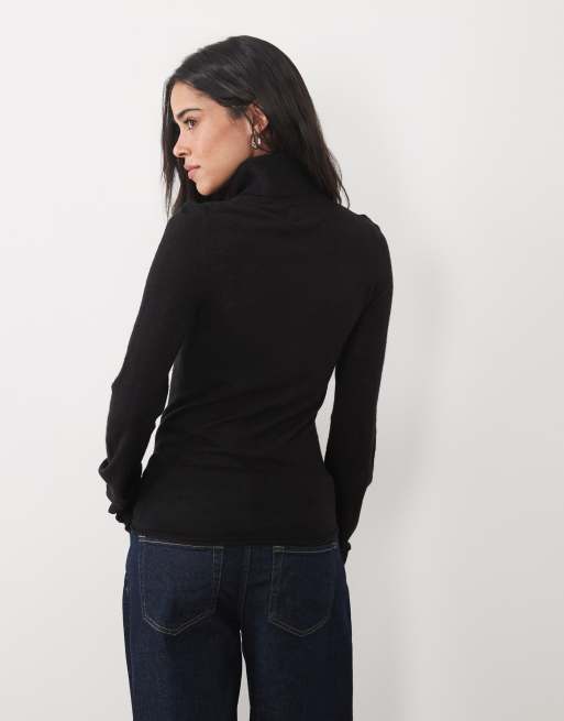 ASOS DESIGN premium alpaca blend sheer fitted turtle neck sweater in black, 4 of 4