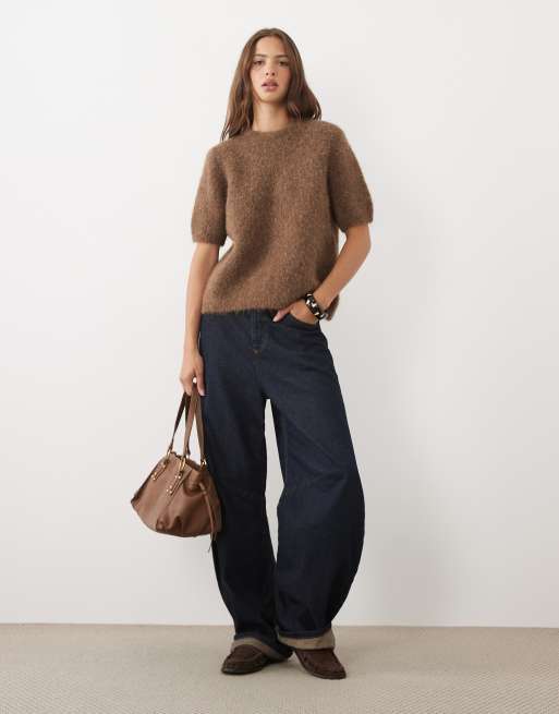 ASOS DESIGN premium alpaca blend t-shirt in chocolate, 2 of 4