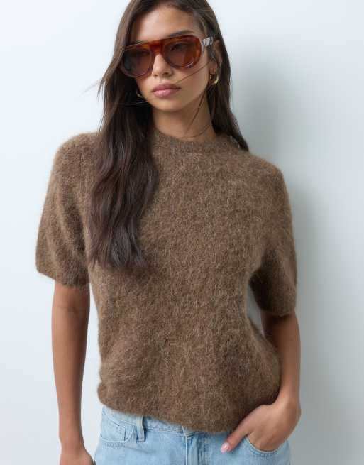 ASOS DESIGN premium alpaca blend t-shirt in chocolate, 5 of 5