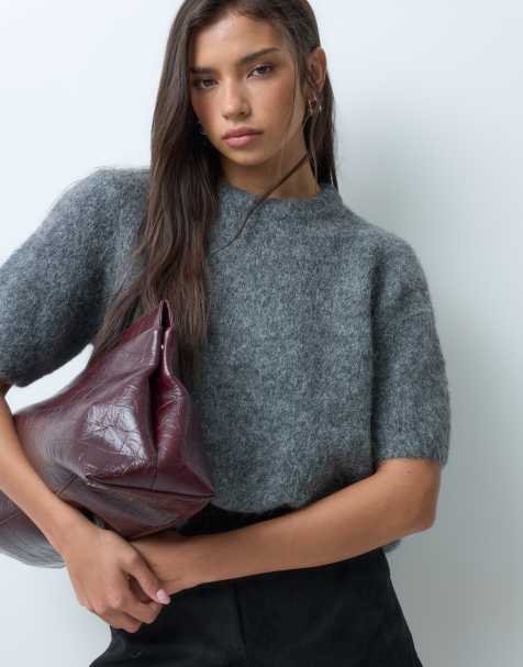 ASOS DESIGN premium alpaca blend t-shirt in grey marl
