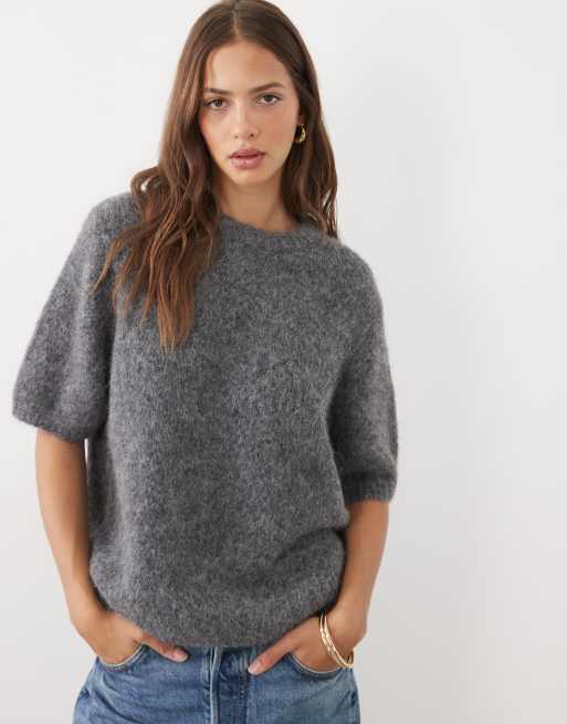 ASOS DESIGN premium alpaca blend t-shirt in gray heather, 3 of 4