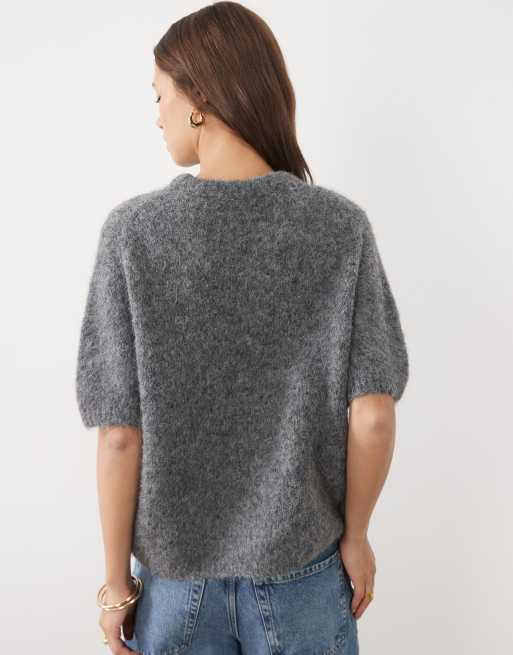 ASOS DESIGN premium alpaca blend t-shirt in gray heather, 4 of 4