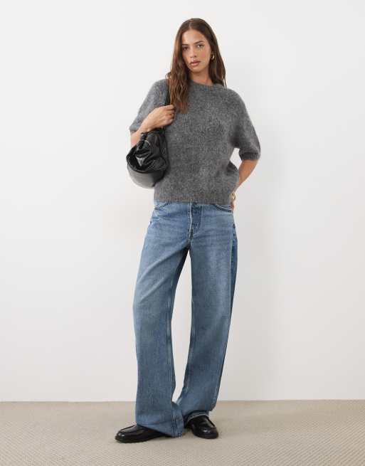 ASOS DESIGN premium alpaca blend t-shirt in grey marl, 2 of 4