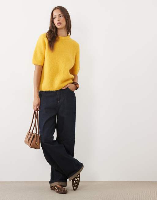 ASOS DESIGN premium alpaca blend t-shirt in yellow, 2 of 4
