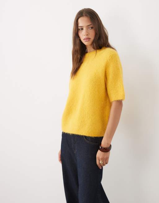ASOS DESIGN premium alpaca blend t-shirt in yellow, 3 of 4