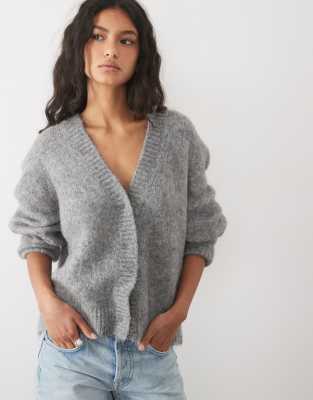 Asos Design Premium Alpaca Blend V-neck Cardigan In Gray